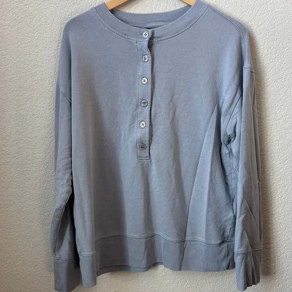 Athleta Henley Crew Neck Sweater Blue size Medium - Picture 3 of 11